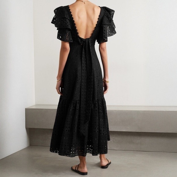 Charo Ruiz Ibiza Linda Ruffled Broderie Anglaise Midi Dress - Size L - Black - Picture 3 of 15
